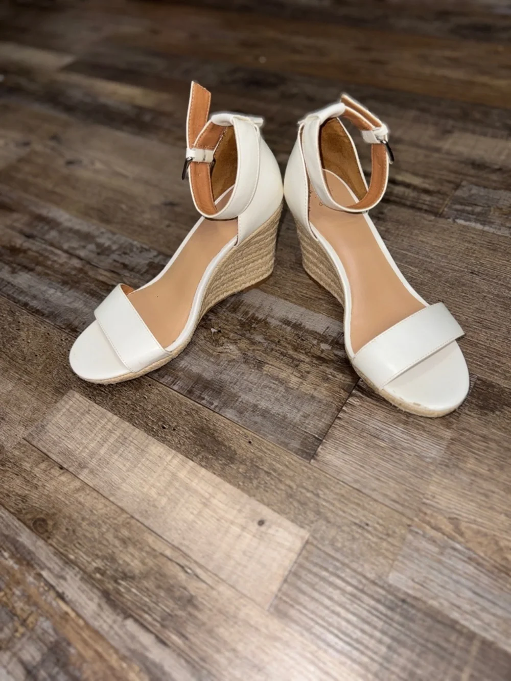 A New Day Lola Espadrille Wedge Sandals Womens Size 8 White Ankle Strap Summer